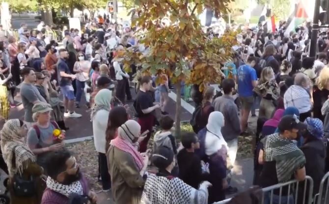 فیلم / همه برای غزه: تجمع حامیان فلسطین در مقابل کاخ سفید