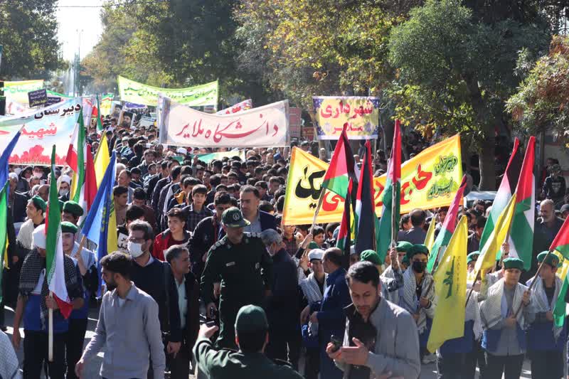 خروش ملایریها در ۱۳ آبان با محکومیت جنایات اسرائیل/ طوفان الاقصی آغازی برای پایان اسرائیل