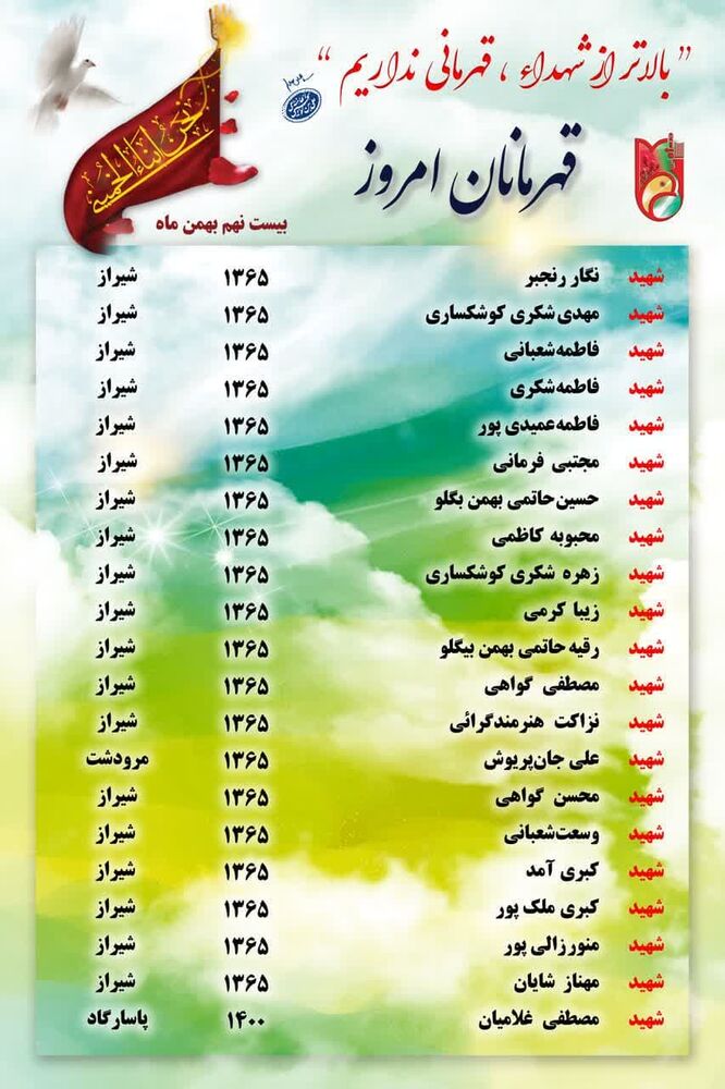 بیستونهم بهمن ماه یادآور شهادت ۵۲ رزمنده استان فارس + اسامی شهدا