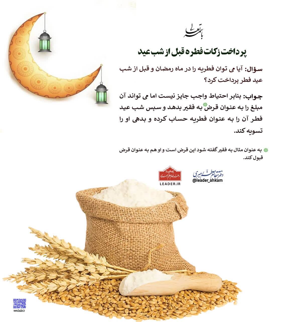 استفتاء از آیتالله خامنهای درباره پرداخت فطریه قبل از عید فطر