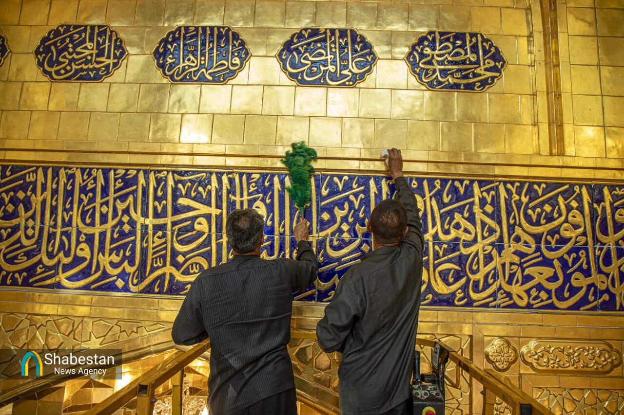 بازسازی و شستشوی ضریح ابالفضل العباس(ع) پس از پایان ماه مبارک رمضان+ عکس