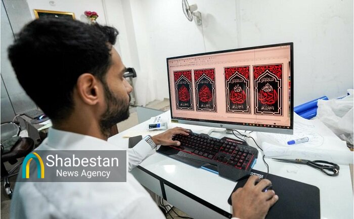 آماده سازی پارچه نوشتههای عزاداری شهادت امام صادق(ع)در حرم مطهر علوی+ عکس