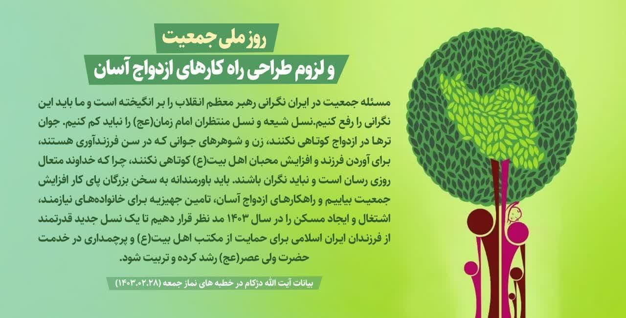 عکس نوشت| روز ملی جمعیت و لزوم طراحی راه کارهای ازدواج آسان