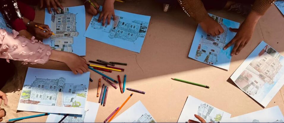 ساختمانهای تاریخی بمباران شده غزه در نقاشی کودکان فلسطینی