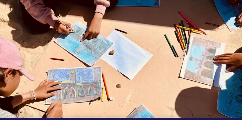 ساختمانهای تاریخی بمباران شده غزه در نقاشی کودکان فلسطینی