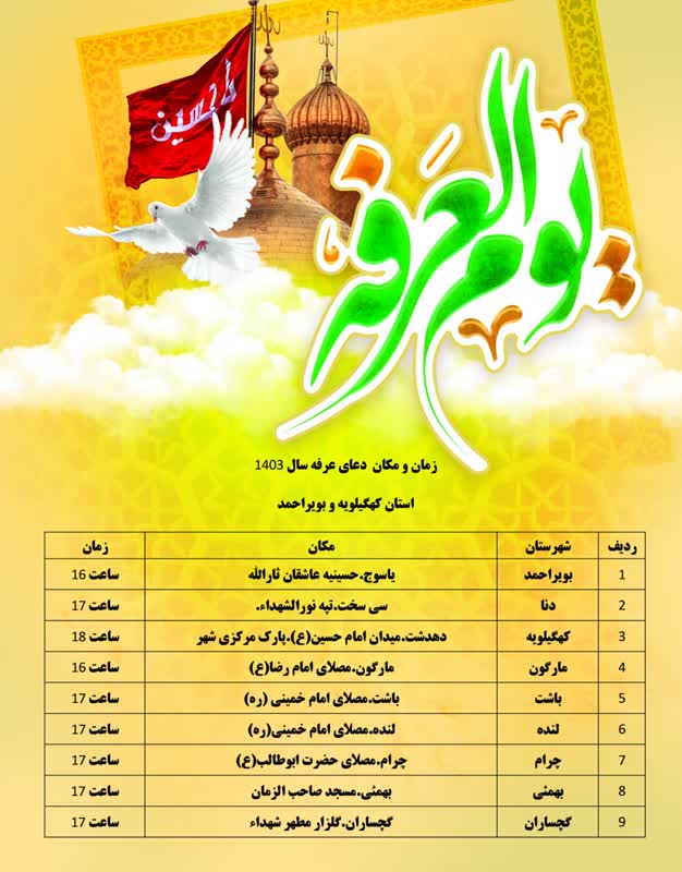 زمان و مکان دعای عرفه در شهرهای کهگیلویه و بویراحمد