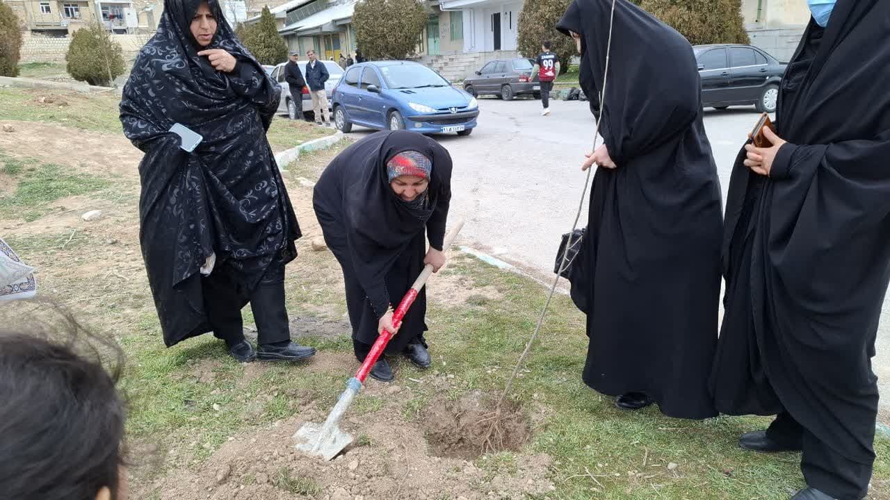 بانوان مسجدی با کاشت درخت مسئولیت خود را نسبت به حفظ محیط زیست نشان دادند