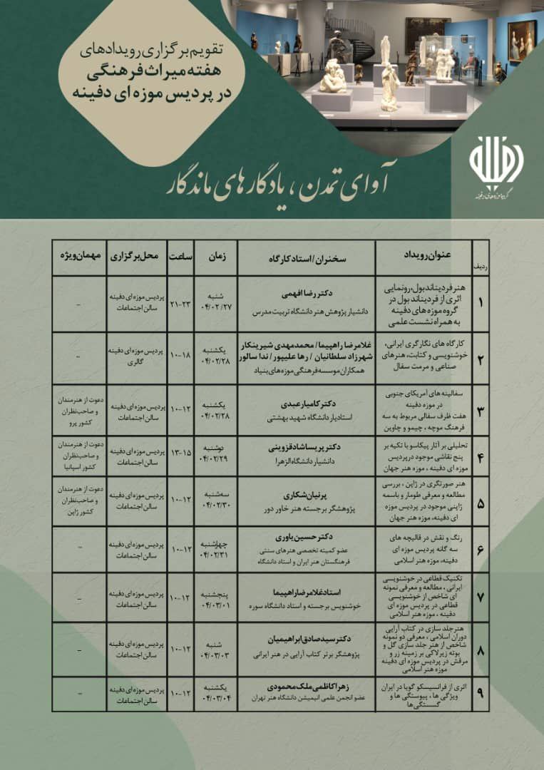 برنامه های گروه موزه های دفینه در هفته موزه و میراث فرهنگی اعلام شد