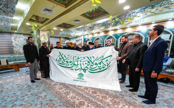 آستان مطهر علوی مراحل اولیه تحویل پرچم غدیر را از کربلا آغاز کرد+عکس