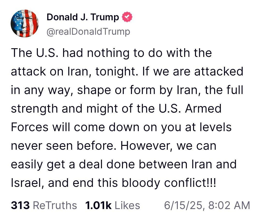 ترامپ: به‌راحتی می‌توانیم میان ایران و اسرائیل توافق ایجاد کنیم