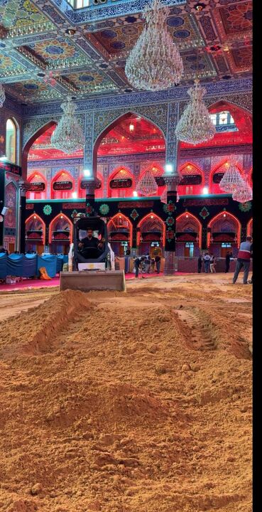 خاکریزی ورودی های حرم امام حسین(ع) برای تسهیل ورود عزاداران حسینی