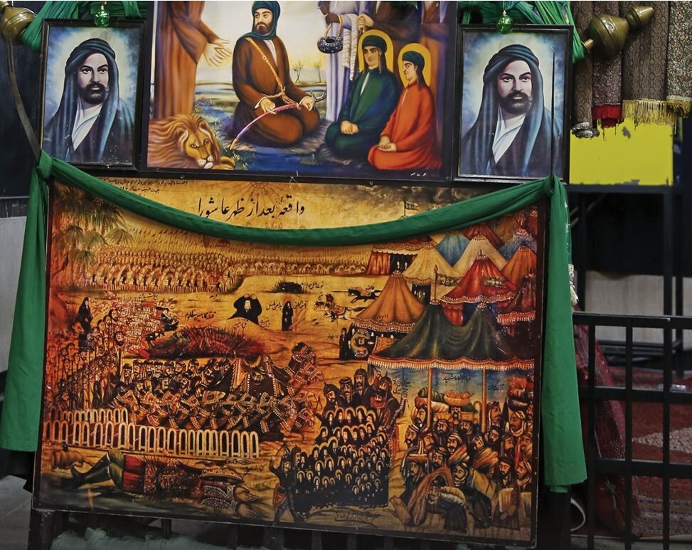 روایت تابلوی ۲۰۰ ساله تکیه حصاربوعلی از مصیبت ظهر عاشورا