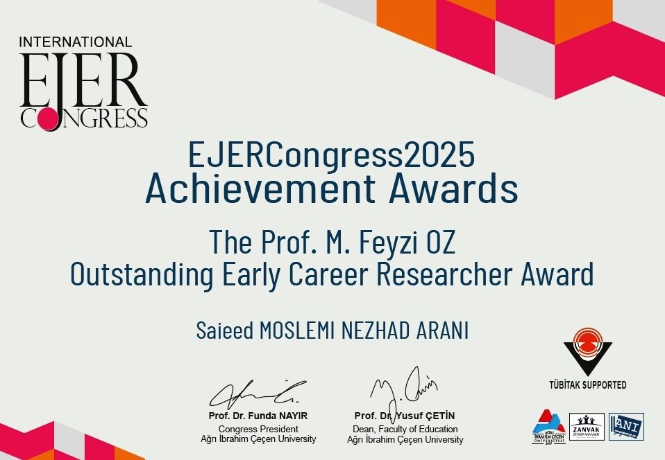 جوان آران و بیدگلی، جوانترین پژوهشگر برتر سال کنگره بینالمللی تحقیقات آموزشی اوراسیا شد