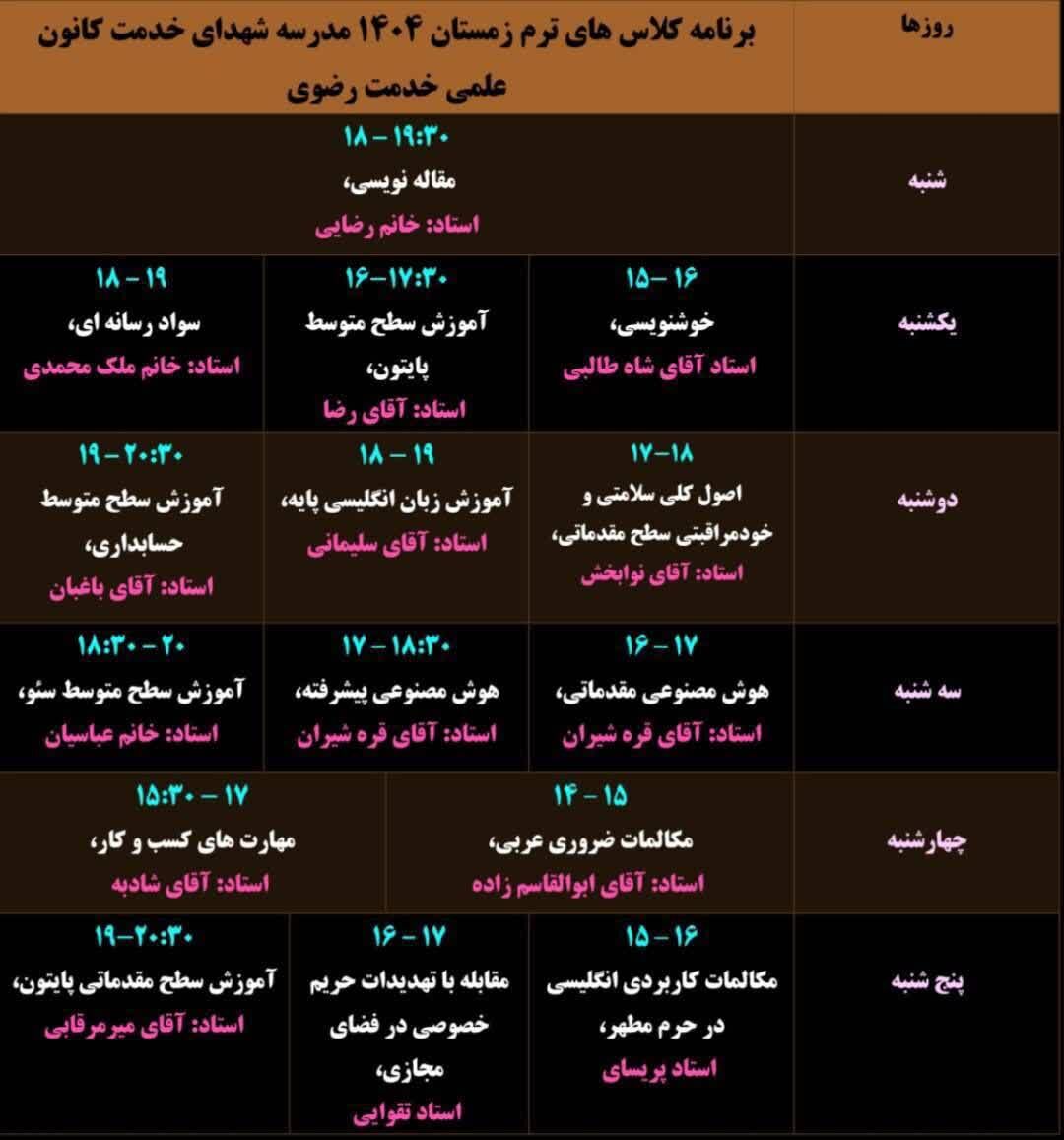 آغاز ثبت‌نام ترم زمستان مدرسه شهدای خدمت