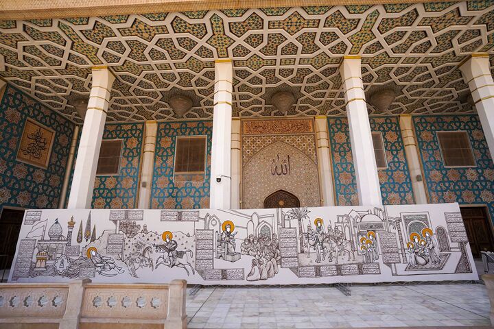 طراحی کتیبه زندگی‌نامه مصوّر حضرت شاهچراغ(ع) + تصاویر