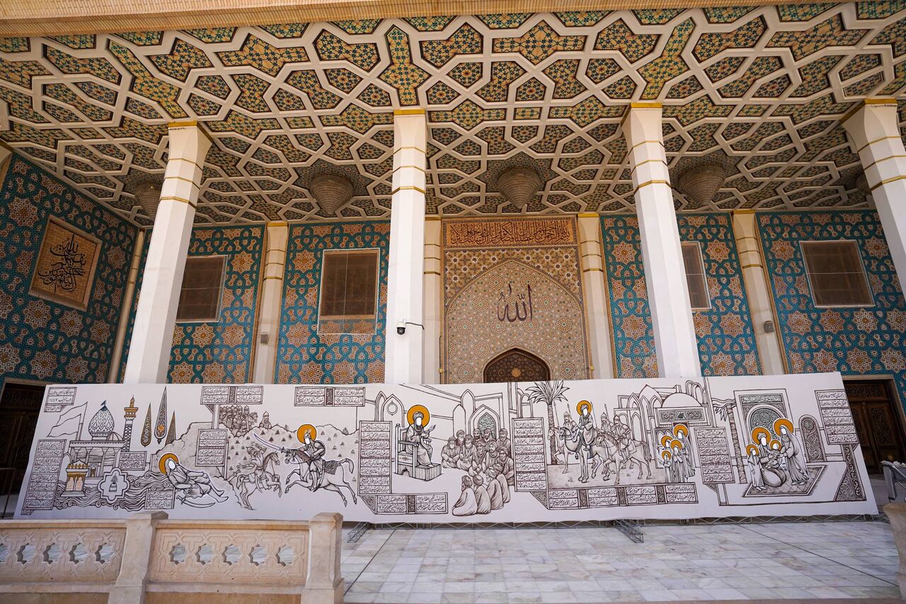 طراحی کتیبه زندگینامه مصوّر حضرت شاهچراغ(ع) + تصاویر