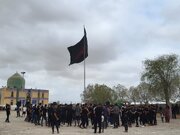 حرکت دسته‌های عزاداری روستاهای دهستان تازیان به سمت امامزاده سادات روستای قلات بالا