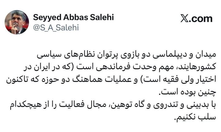 میدان و دیپلماسی دو بازوی پرتوان نظام‌های سیاسی کشور هستند