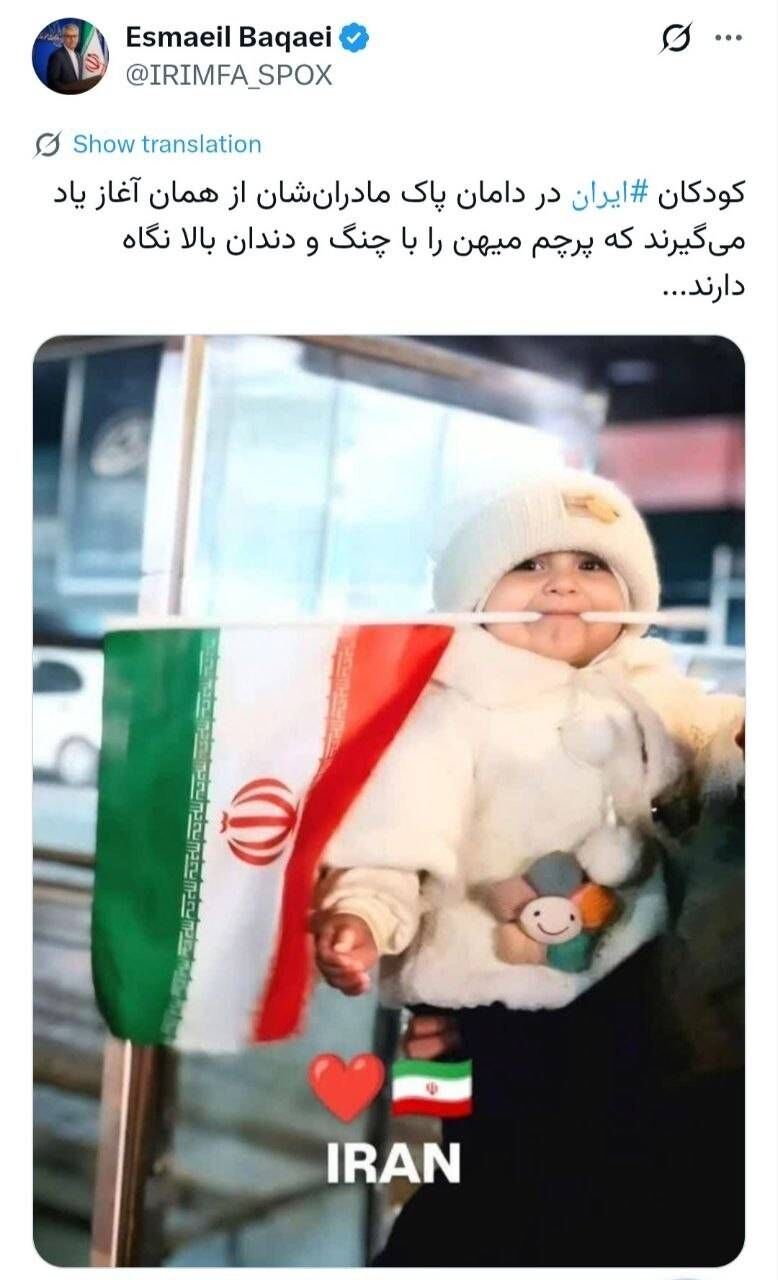 بقایی: ایرانیان از کودکی پرچم میهن را با چنگ و دندان بالا نگه می‌دارند...