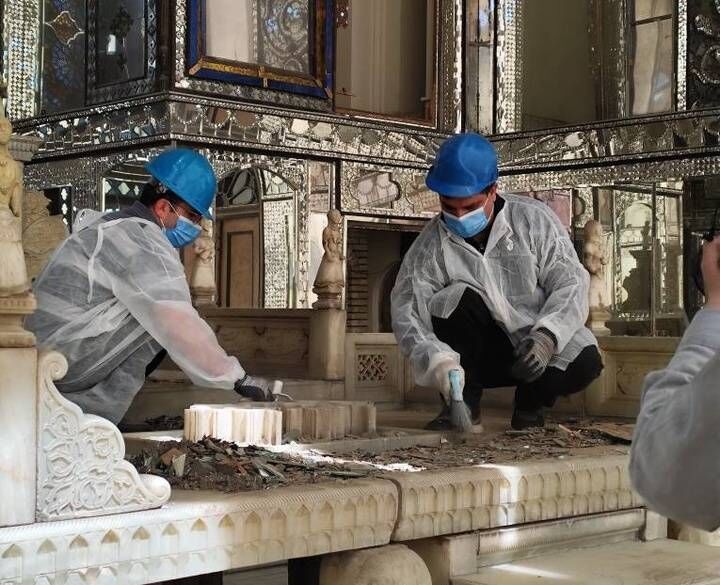 عملیات حفاظت اضطراری تزئینات ایوان تخت مرمر کاخ گلستان به پایان رسید