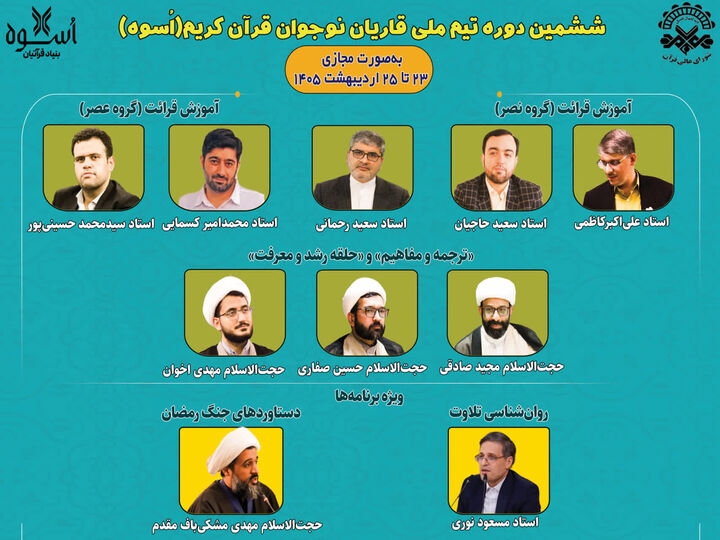 برگزاری ششمین دوره تیم ملی قاریان نوجوان قرآن کریم(اُسوه) به صورت مجازی
