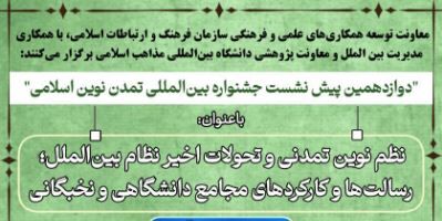 برگزاری دوازدهمین پیش‌نشست «جشنواره بین‌المللی تمدن نوین اسلامی» با محوریت نظم نوین تمدنی و نقش نخبگان
