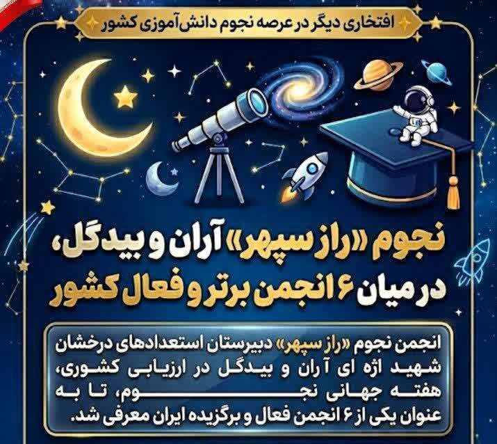 انجمن نجوم «راز سپهر» آران و بیدگل در جمع ۶ انجمن برتر ایران