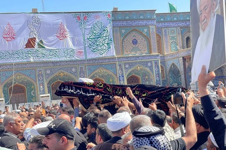 پیکر آیت‌الله العظمی محمد اسحاق فیاض در کاظمین و کربلا تشییع شد
