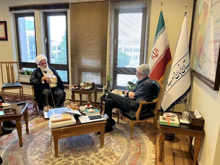 دیدار آیت‌الله رشاد با دکتر حداد عادل؛ گرامیداشت یاد رهبر شهید انقلاب اسلامی