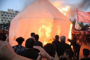 طنین نوای سوگ در مراسم خیمه‌سوزان احمدآباد مشهد