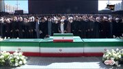 اقامه نماز بر پیکر رهبر شهید انقلاب و خانواده ایشان