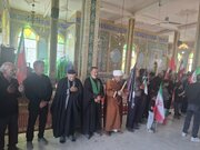پیاده روی جاماندگان تشییع آقای شهید ایران، با حضور هیئت های مذهبی در روستای انجدان برگزار شد