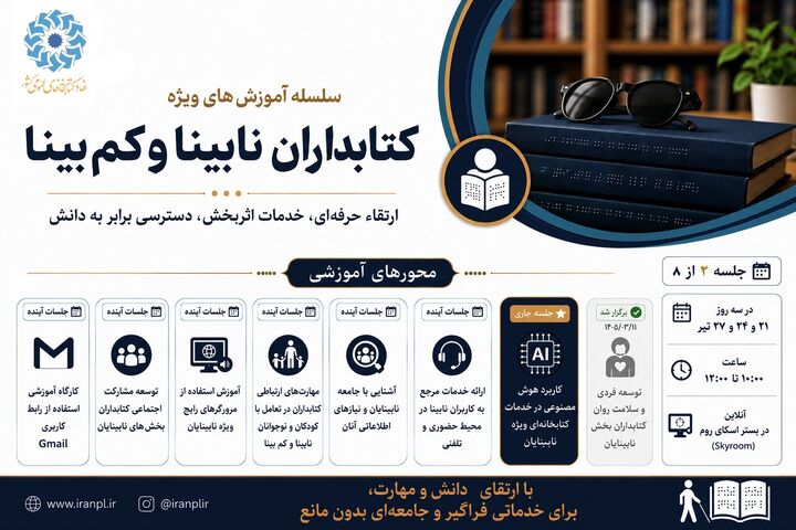 دوره آموزشی «کاربرد هوش مصنوعی در خدمات کتابخانه‌ای ویژه نابینایان» برگزار می‌شود