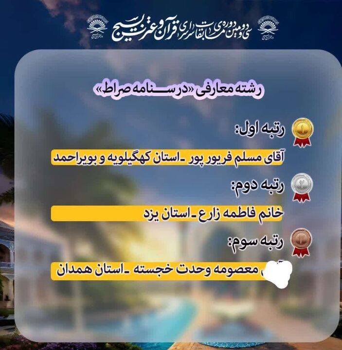 فرهنگی کهگیلویه و بویراحمدی رتبه نخست مسابقات قرآن بسیج کشور را کسب کرد