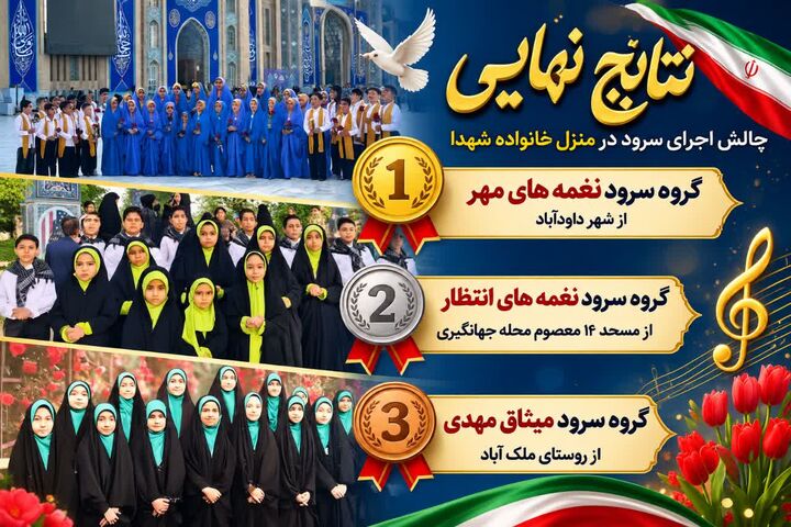 درخشش دو گروه سرود کانون‌های مساجد در برنامه اجرایی سرود در منزل شهدا