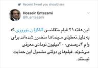 انتظامی از اختصاص وام سیصد میلیونی برای متقاضیان اکران نوروز خبر داد