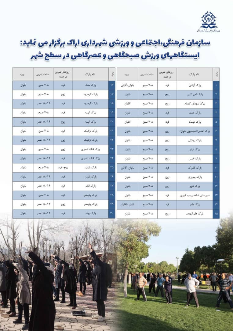 آغاز فعالیت های ورزشی در ۳۳ ایستگاه کلانشهر اراک