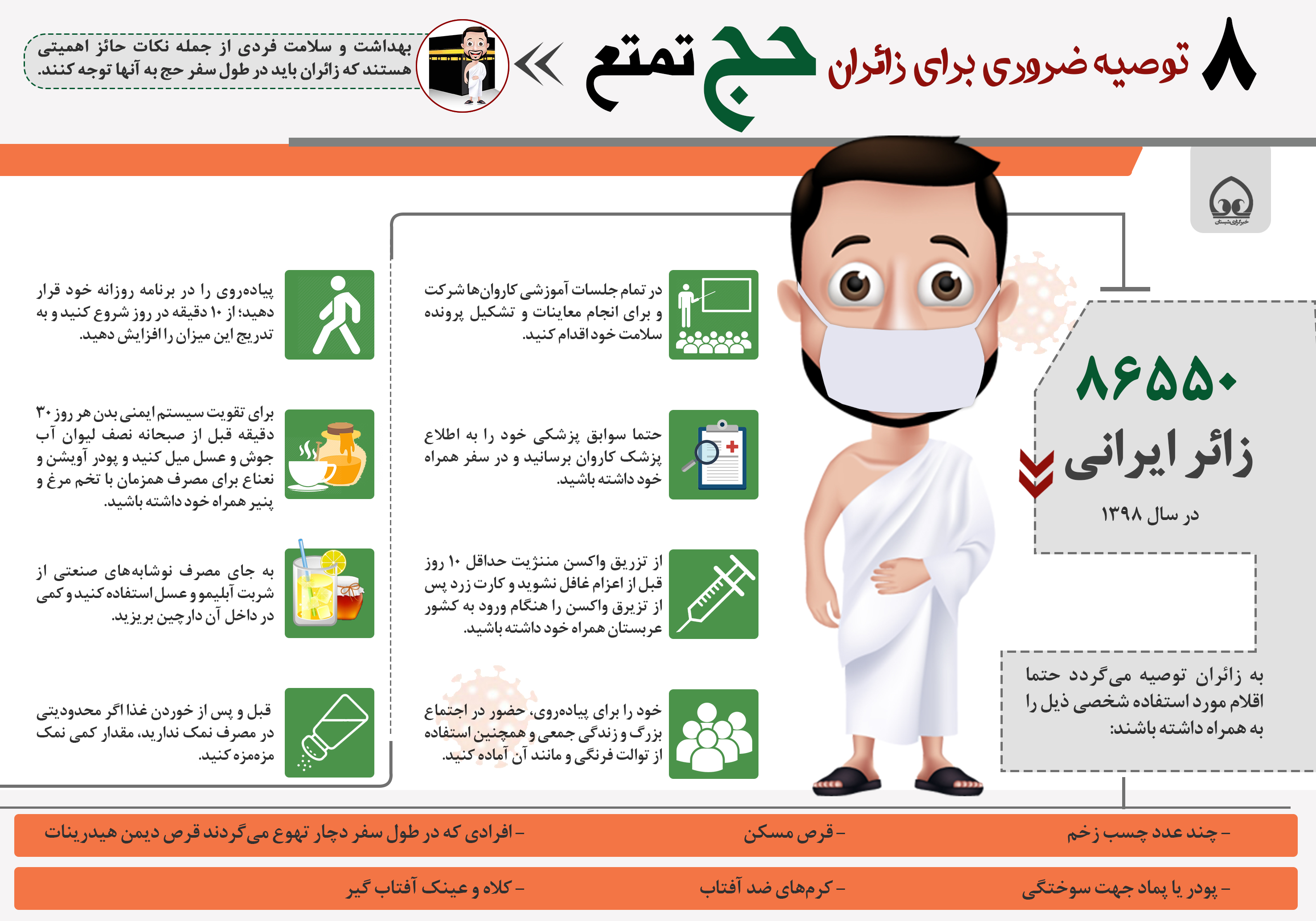 اینفوگرافی/ ۸ توصیه ضروری برای زائران حج تمتع