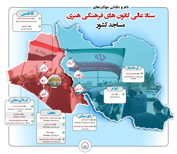 اینفوگرافی| نام و نشانی موکب‌های  ستاد عالی کانون های فرهنگی هنری  مساجد کشور