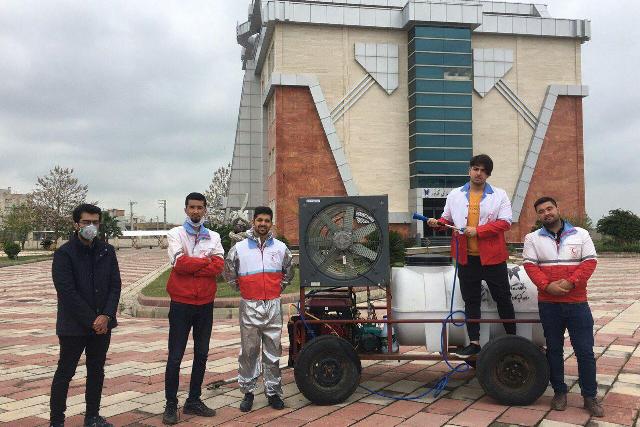 ساخت دستگاه ضدعفونی و گندزدایی از سوی  اعضای کانون دانشجویی هلال‌احمر گلستان