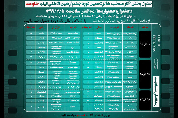 اعلام برنامه نمایش آنلاین آثار پنجمین روز جشنواره فیلم «مقاومت»