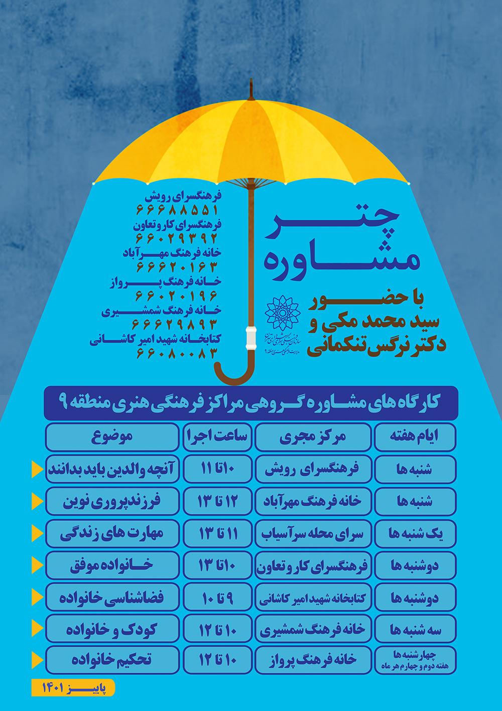 چتر مشاوره بصورت رایگان در اختیار خانواده های منطقه ۹ 