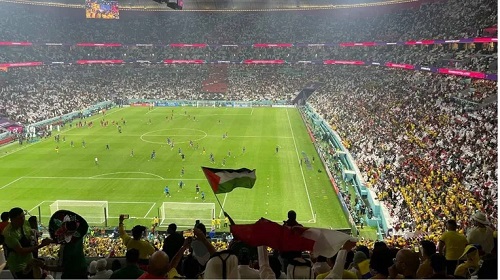 پرچم فلسطین در دستان هواداران تیم انگلیس