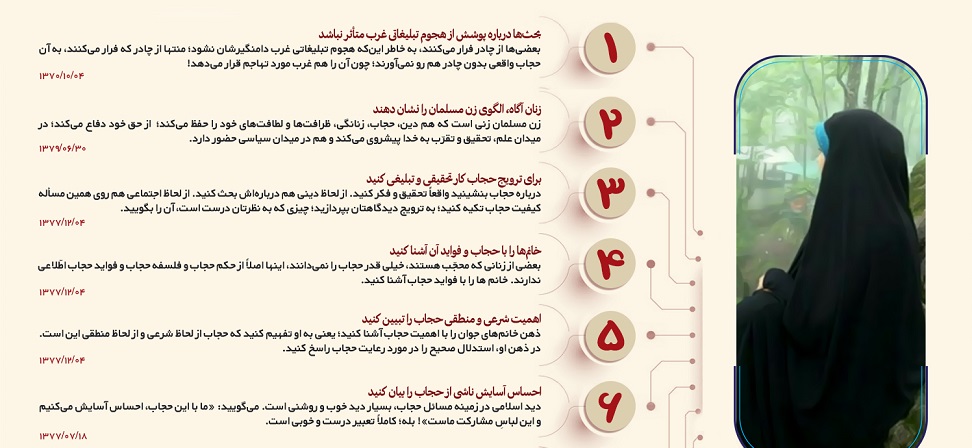 اینفوگرافی/ شیوه‌های ترویج حجاب و راهکارهای مقابله با بدحجابی از منظر رهبر انقلاب اسلامی 